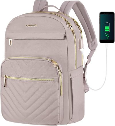 Laptop Backpacks | 15.6 Inch Laptop Backpack For Women Work Bag Fashion With Usb Port, Waterproof Stylish Travel Bags Casual Daypacks For College, Business, Light Dusty Pink Backpacks Laptop Backpacks