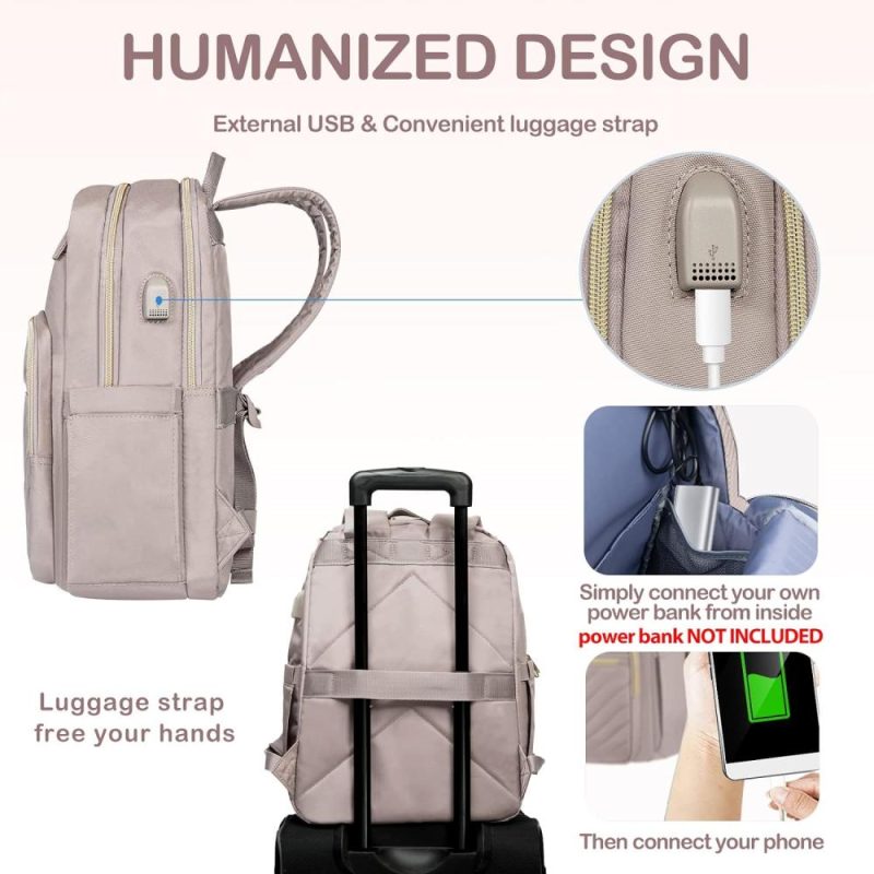 Laptop Backpacks | 15.6 Inch Laptop Backpack For Women Work Bag Fashion With Usb Port, Waterproof Stylish Travel Bags Casual Daypacks For College, Business, Light Dusty Pink Backpacks Laptop Backpacks