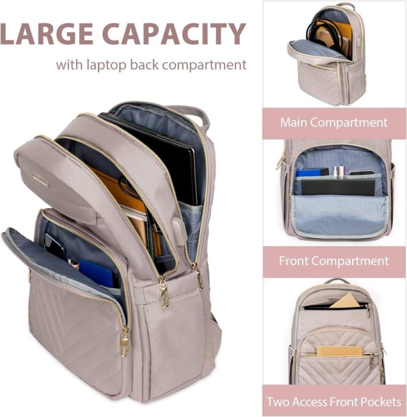 Laptop Backpacks | 15.6 Inch Laptop Backpack For Women Work Bag Fashion With Usb Port, Waterproof Stylish Travel Bags Casual Daypacks For College, Business, Light Dusty Pink Backpacks Laptop Backpacks