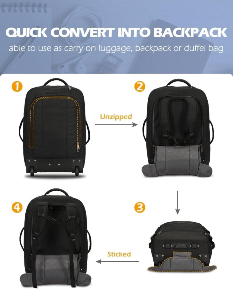 Laptop Backpacks | 2 In 1 Travel Backpack 22 Inches Carry On Luggage 63L Rolling Backpack For Men Women With Packing Cubes 3Pcs Set Backpacks Black