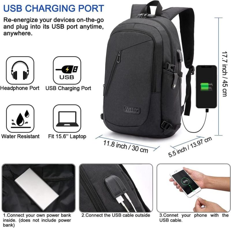 Laptop Backpacks | Anti-Theft Travel Laptop Backpack With Usb Charging Port Lock,Water Resistant Slim Work Computer Bag For Men College Bookbags Fits 15.6 Inch Laptop Backpacks Black