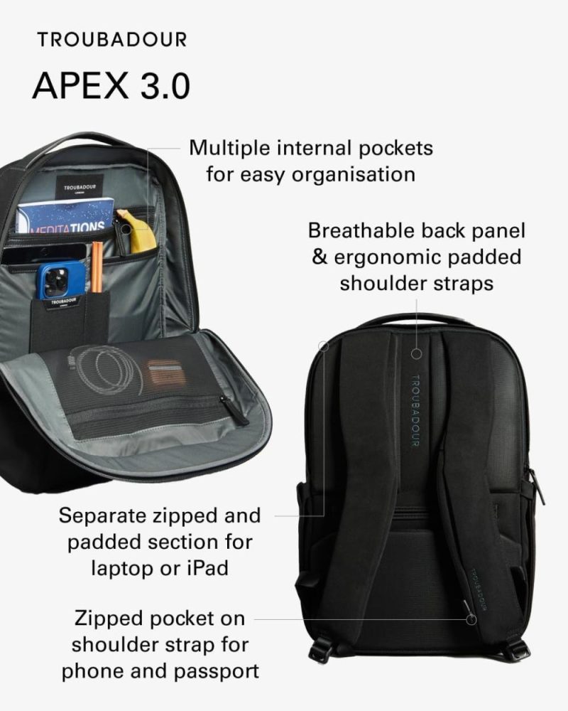 Laptop Backpacks | Apex 17" Laptop Backpack – Waterproof, Lightweight, Spacious – Made From Recycled Materials Backpacks Black