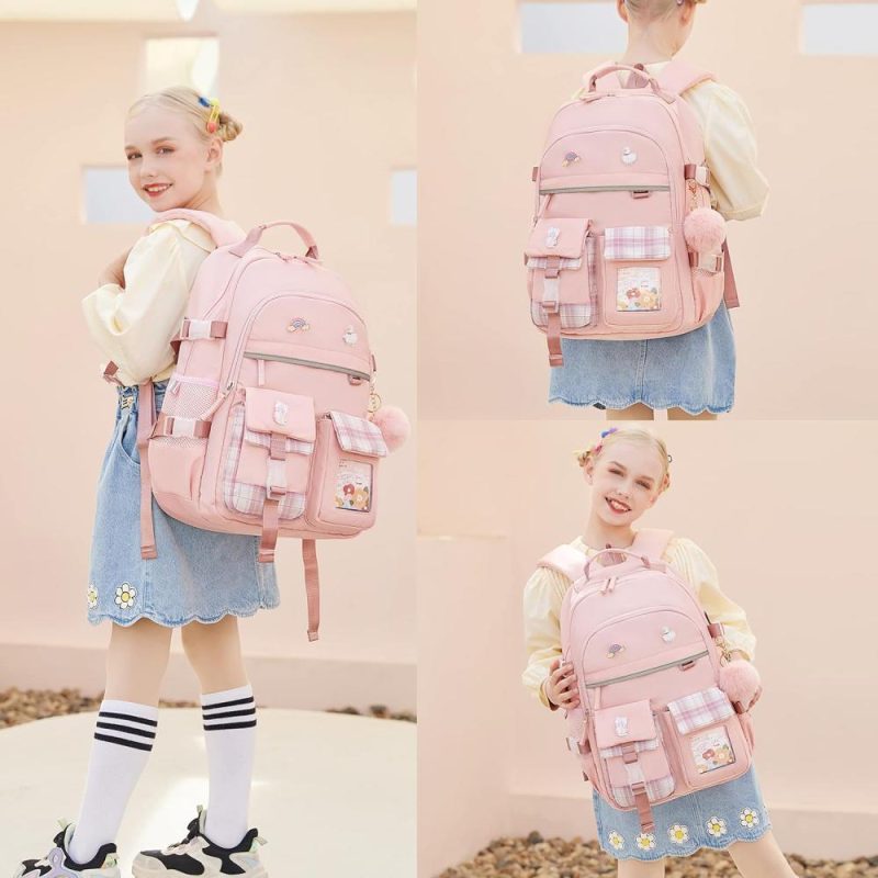 Laptop Backpacks | Backpack For Girls, 15.6 Inch Laptop School Bag Kids Kindergarten Elementary College Backpacks Large Bookbags For Teen Girls Women Students Casual Travel Daypacks (Pink) Backpacks Laptop Backpacks