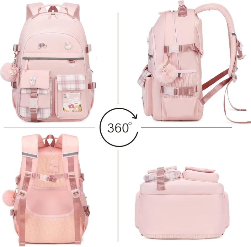 Laptop Backpacks | Backpack For Girls, 15.6 Inch Laptop School Bag Kids Kindergarten Elementary College Backpacks Large Bookbags For Teen Girls Women Students Casual Travel Daypacks (Pink) Backpacks Laptop Backpacks