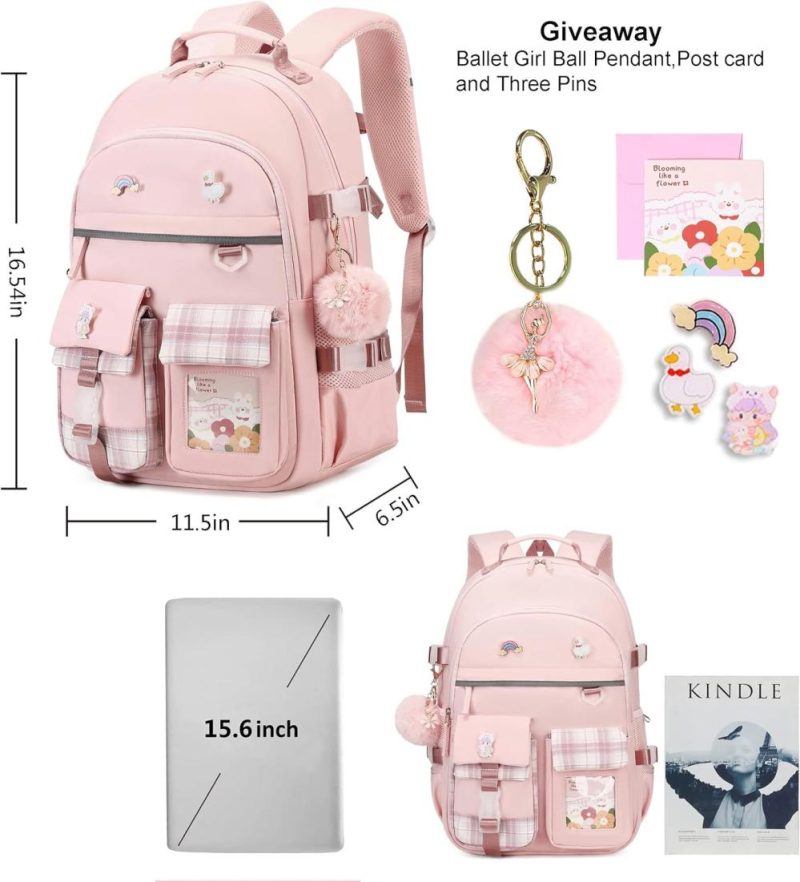 Laptop Backpacks | Backpack For Girls, 15.6 Inch Laptop School Bag Kids Kindergarten Elementary College Backpacks Large Bookbags For Teen Girls Women Students Casual Travel Daypacks (Pink) Backpacks Laptop Backpacks