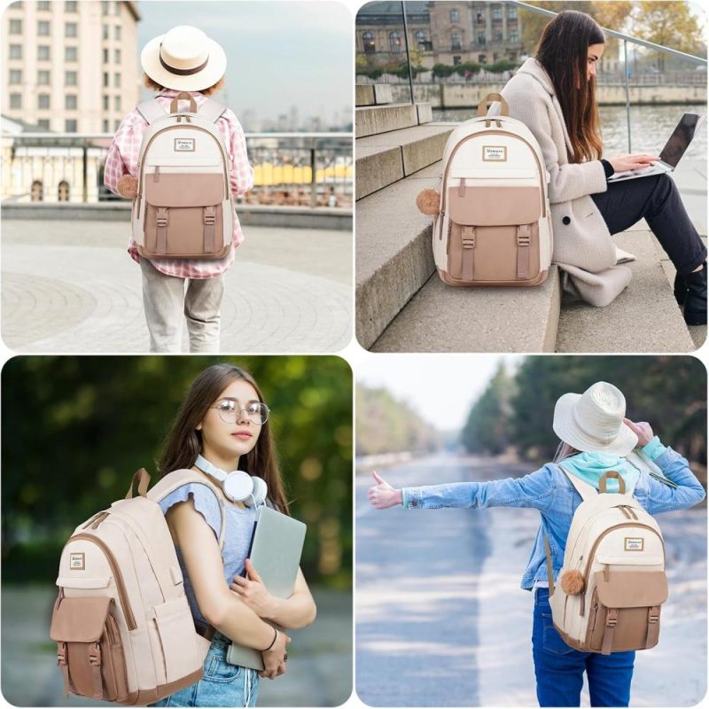 Laptop Backpacks | Backpacks For Girls, 17.3 Inch Laptop School Bag Cute College Backpack Large Bookbags For Teens Women Students Anti Theft Travel Daypack Backpacks Beige Khaki