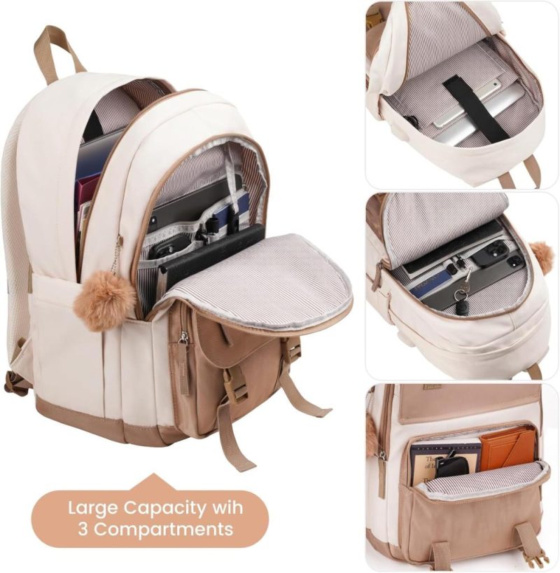 Laptop Backpacks | Backpacks For Girls, 17.3 Inch Laptop School Bag Cute College Backpack Large Bookbags For Teens Women Students Anti Theft Travel Daypack Backpacks Beige Khaki