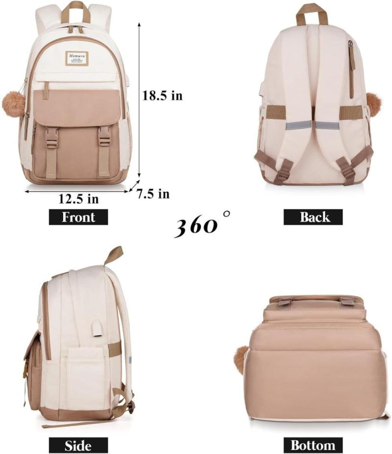 Laptop Backpacks | Backpacks For Girls, 17.3 Inch Laptop School Bag Cute College Backpack Large Bookbags For Teens Women Students Anti Theft Travel Daypack Backpacks Beige Khaki