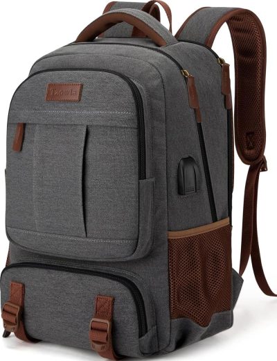 Laptop Backpacks | Canvas Laptop Backpack, Bag For Men Women,Travel Work Rucksack Fits 15.6 Inch Laptop, Bookbag With Usb Charging Port Backpacks Dark Grey