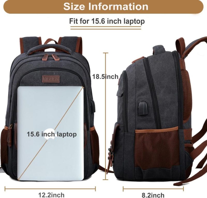 Laptop Backpacks | Canvas Travel Laptop Backpack For Men Women, Business Work Rucksack College School Computer Bag Fits 15.6 Inch Notebook,Bookbag With Usb Charging Port (Black) Backpacks Black