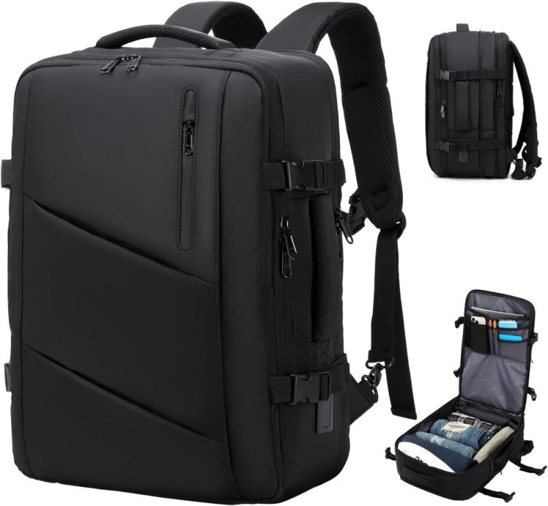 Laptop Backpacks | Carry On Travel Backpack For Men Women, Extra Large 40L Flight Approved Expandable Suitcase With Usb/Type-C Charging Port, Water Resistant Luggage Daypack Business Weekender Bag, Black Backpacks Laptop Backpacks