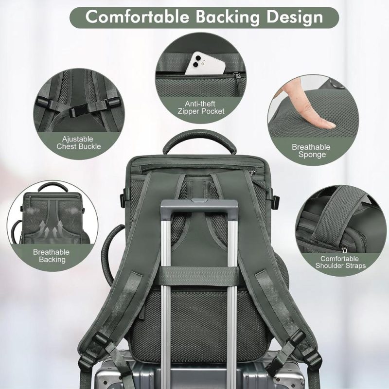 Laptop Backpacks | Carry-On Travel Backpack For Women Men Flight Approved, Personal Item Backpack Casual Daypack Waterproof Hand Luggage Bag, Travel Must Haves Essentials, Olive-Green Backpacks Laptop Backpacks