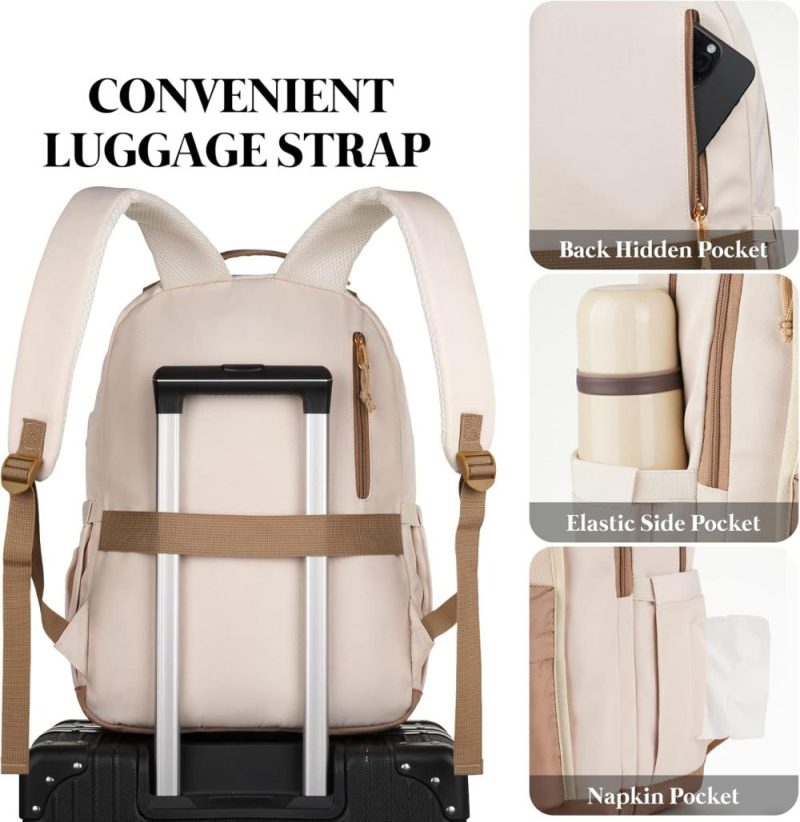 Laptop Backpacks | Classic Backpack For Women, Lightweight High School Bookbag For Teens Girls, Waterproof 15.6 Inch Laptop Bag With Usb Charging Port For College Work Travel Trip Backpacks Beige Khaki