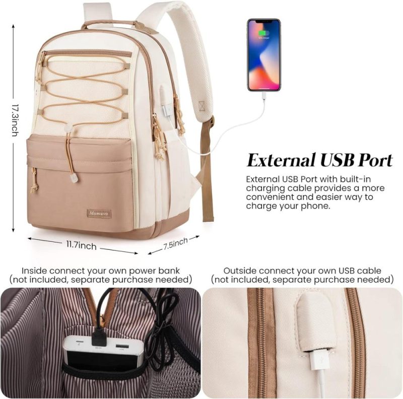 Laptop Backpacks | Classic Backpack For Women, Lightweight High School Bookbag For Teens Girls, Waterproof 15.6 Inch Laptop Bag With Usb Charging Port For College Work Travel Trip Backpacks Beige Khaki