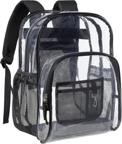 Laptop Backpacks | Clear Backpack – 17 Inch Large Clear Backpacks For School, Heavy Duty Clear Bookbag For Student Boys And Girls, Transparent Pvc See Through Backpack For College Work, Black (For Age 12 Above) Backpacks Laptop Backpacks