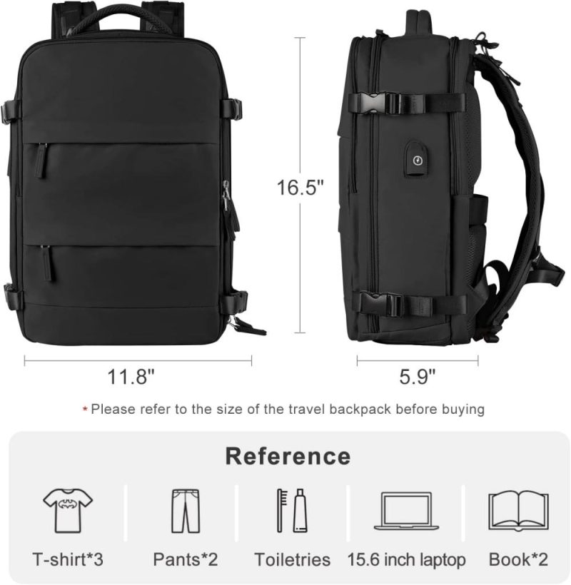 Laptop Backpacks | Coofay Travel Backpack For Women Men Airline Approved Carry On Backpack Flight Approved Waterproof Sports Luggage Backpack Casual Daypack Small Hiking Backpack Black Backpack Backpacks A-black