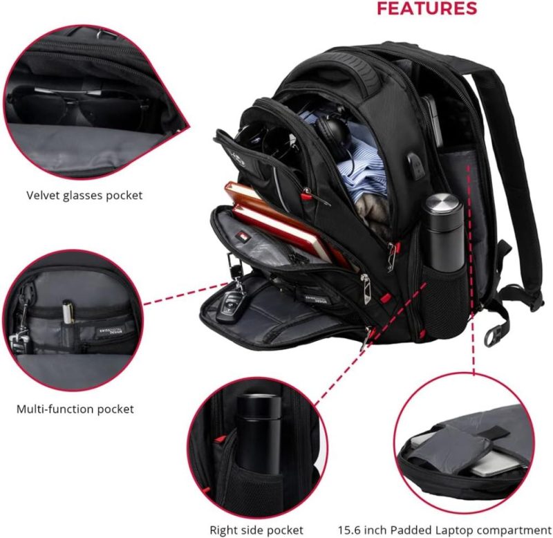 Laptop Backpacks | Design Travel Backpack For Men, Tsa Friendly Usb Charging Rfid Protection Business Backpack Fits 15.6" Laptops Black (Circuit J14-Br) Backpacks Black