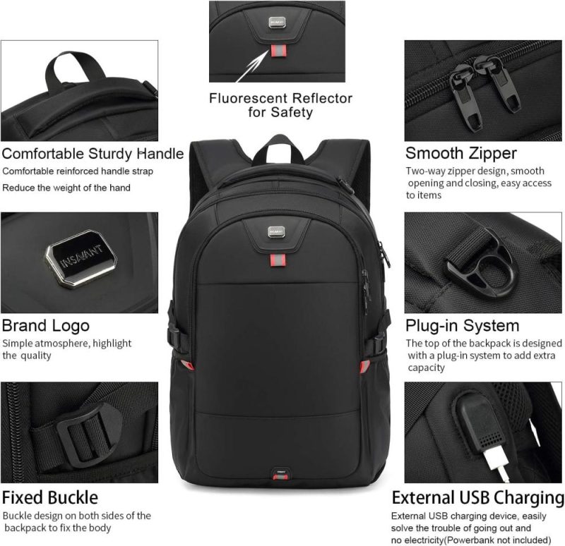 Laptop Backpacks | Insavant Laptop Backpack 17 Inch Water Resistant Backpacks Durable College Travel Daypack Anti Theft With Usb Charging Port Best Gift For Men Women(17 Inch, Black) Backpacks Black