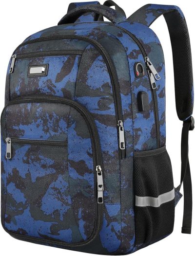 Laptop Backpacks | Laptop Backpack For Men, Large Travel Backpack Tsa Friendly Anti Theft Backpacks With Usb Charging Port, Water-Resistant Bag Daypack For Work, 17.3Inch Approved Computer Bookbag & Notebook Backpacks Blue