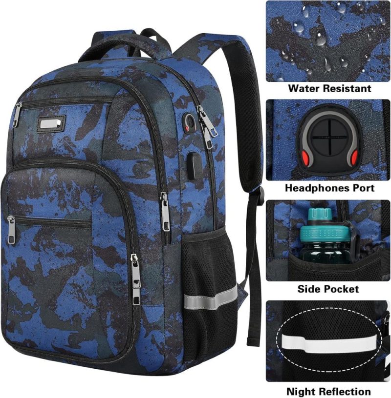 Laptop Backpacks | Laptop Backpack For Men, Large Travel Backpack Tsa Friendly Anti Theft Backpacks With Usb Charging Port, Water-Resistant Bag Daypack For Work, 17.3Inch Approved Computer Bookbag & Notebook Backpacks Blue