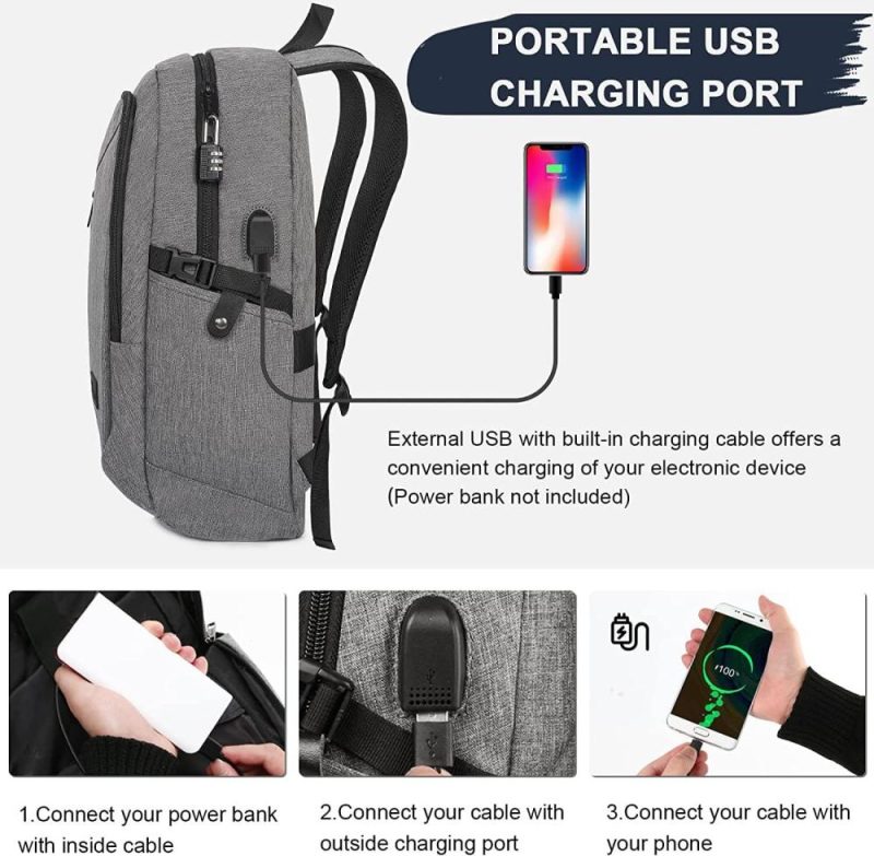 Laptop Backpacks | Laptop Backpack For Travel, Anti-Theft Laptop Backpack For Men Business Backpack Work Daypack With Usb Charging Port, Grey Backpacks Grey