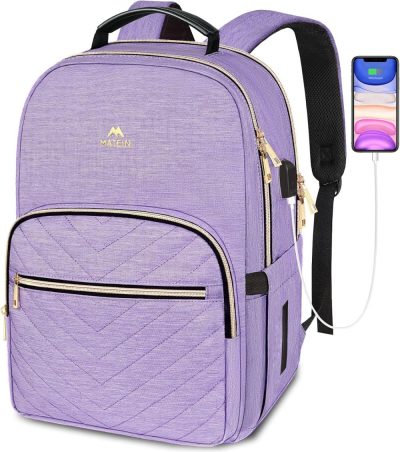 Laptop Backpacks | Laptop Backpack For Women, Anti Theft 15.6 Inch College School Bookbag For Girls With Usb Charging Port, Water Resistant Stylish Travel Computer Work Backpack With For Nurse, Purple Backpacks Laptop Backpacks