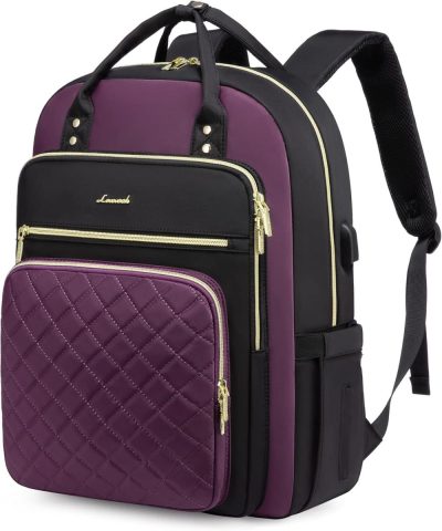 Laptop Backpacks | Laptop Backpack Purse For Women, 15.6" Laptop Bag For Travel With Usb Port, Water Resistant Lightweight Daypacks For College Work Business, Nurse Teacher Computer Bags, Purple Black Backpacks D-black-purple