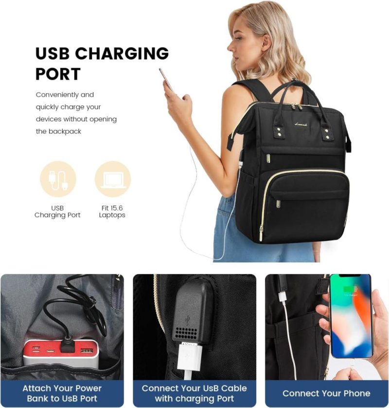 Laptop Backpacks | Laptop Backpack Women Teacher Backpack Nurse Bags, 15.6 Inch Womens Work Backpack Purse Waterproof Anti-Theft Travel Back Pack With Usb Charging Port (Black) Backpacks Black