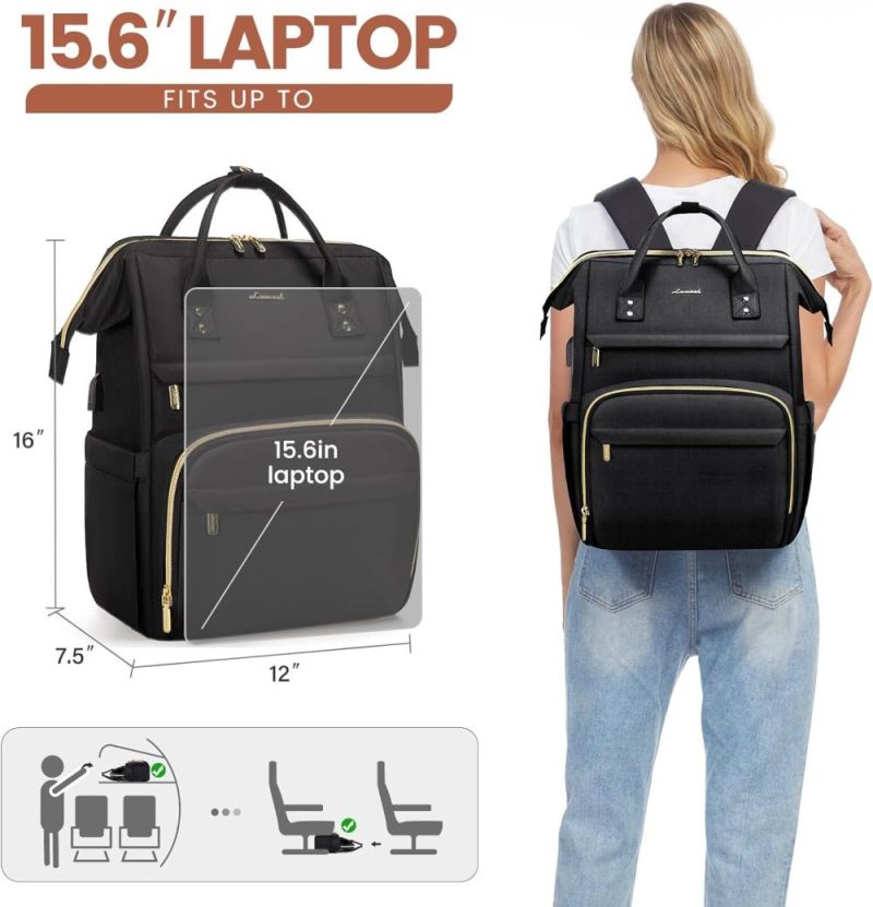 Laptop Backpacks | Laptop Backpack,15.6 Inch Professional Womens Purse Computer Bag Nurse Teacher Backpack,Waterproof College Work Bags Carry On Travel Back Pack With Usb Port,Black Backpacks Black