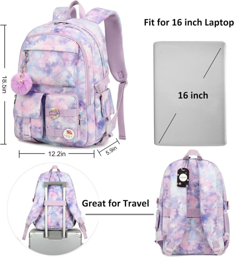 Laptop Backpacks | Laptop Backpacks 16 Inch School Bag College Backpack Anti Theft Travel Daypack Bags Bookbags For Teens Girls Women Students (Tie-Dye Purple) Backpacks Laptop Backpacks