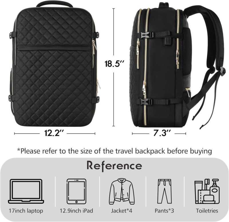 Laptop Backpacks | Large Travel Backpack Women, Flight Approved Carry On Backpack, Water Resistant Anti-Theft Casual Daypack School Bag Fit 17 Inch Laptop With Usb Charging Port, Black Backpacks Black