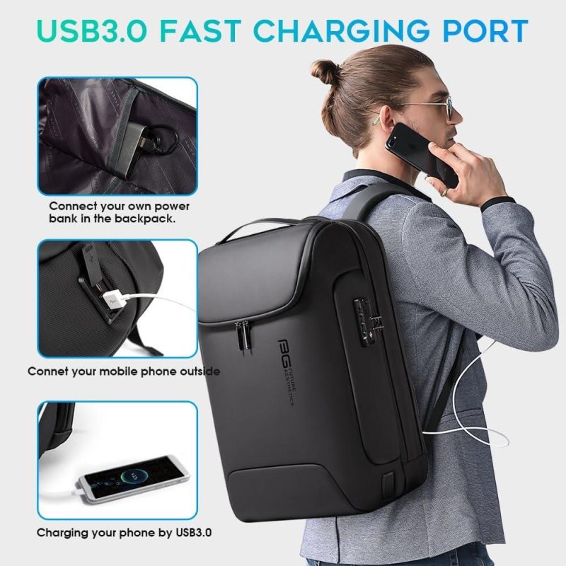 Laptop Backpacks | Men’s Anti-Theft Backpack,Waterproof Fashion Travel Backpacks,High Tech Backpack With Usb3.0 Charging Port,Business Laptop Backpack Fits 17.3 Inch Notebook… Backpacks Black