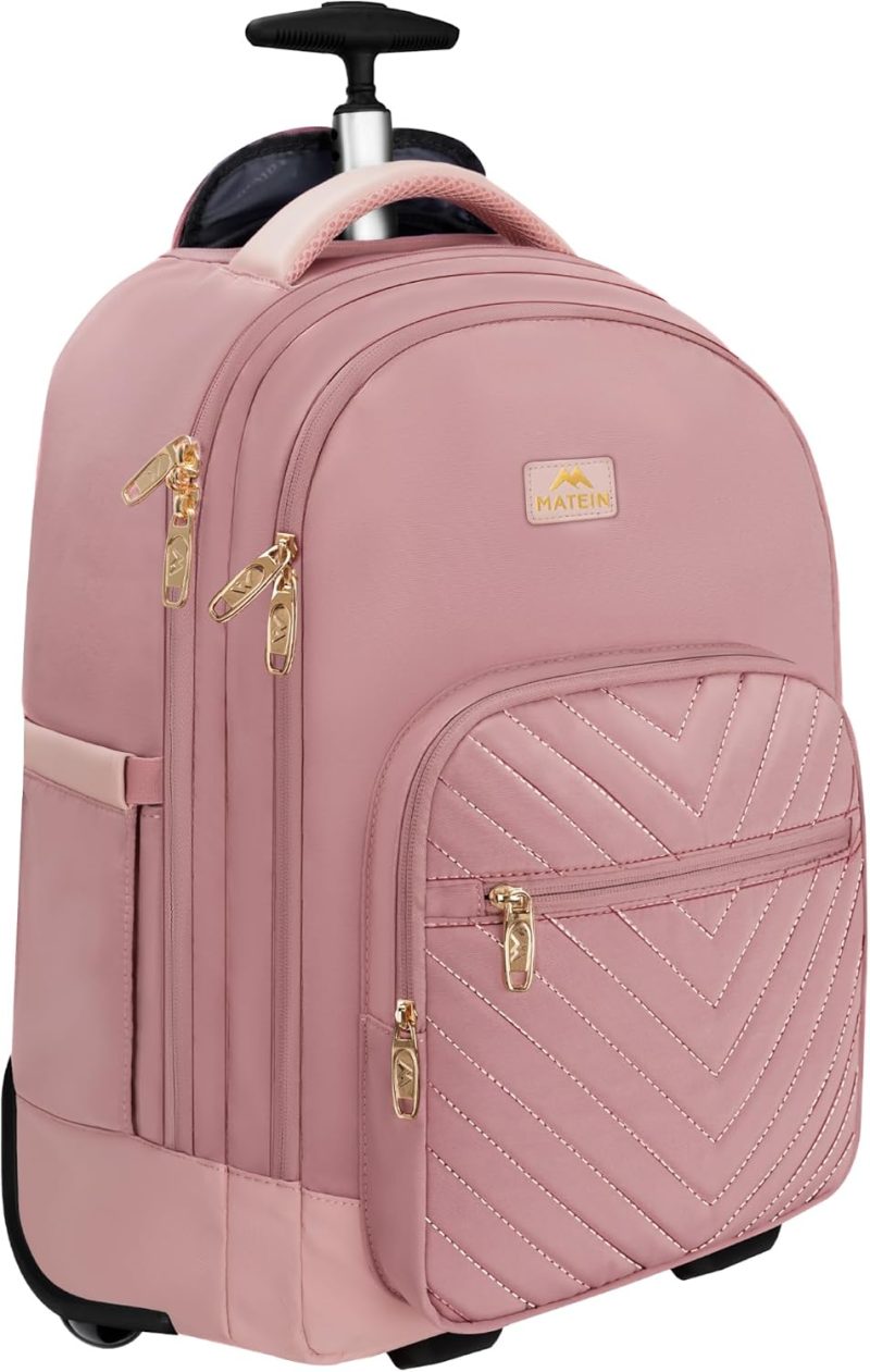 Laptop Backpacks | Rolling Backpack For Women, 17 Inch Travel Laptop Backpacks With Wheels, Large Carry On Business Luggage Roller Backpack, Waterproof Trolley Suitcase Overnight College Work Computer Bag, Pink Backpacks Laptop Backpacks