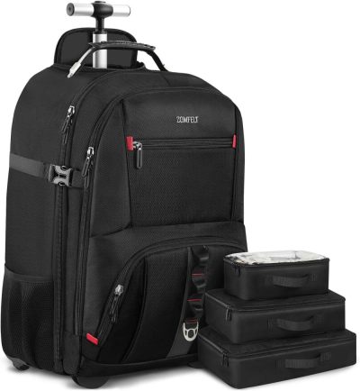 Laptop Backpacks | Rolling Backpack, Travel Backpack With Wheels, Carry On Backpack With 3 Packing Cubes, 17.3 Inch Wheeled Laptop Backpack For Men Women Adults To Travel Work Business Black Backpacks Black