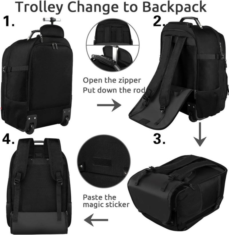 Laptop Backpacks | Rolling Backpack, Travel Backpack With Wheels, Carry On Backpack With 3 Packing Cubes, 17.3 Inch Wheeled Laptop Backpack For Men Women Adults To Travel Work Business Black Backpacks Black