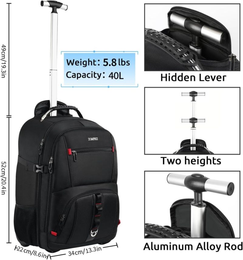 Laptop Backpacks | Rolling Backpack, Travel Backpack With Wheels, Carry On Backpack With 3 Packing Cubes, 17.3 Inch Wheeled Laptop Backpack For Men Women Adults To Travel Work Business Black Backpacks Black