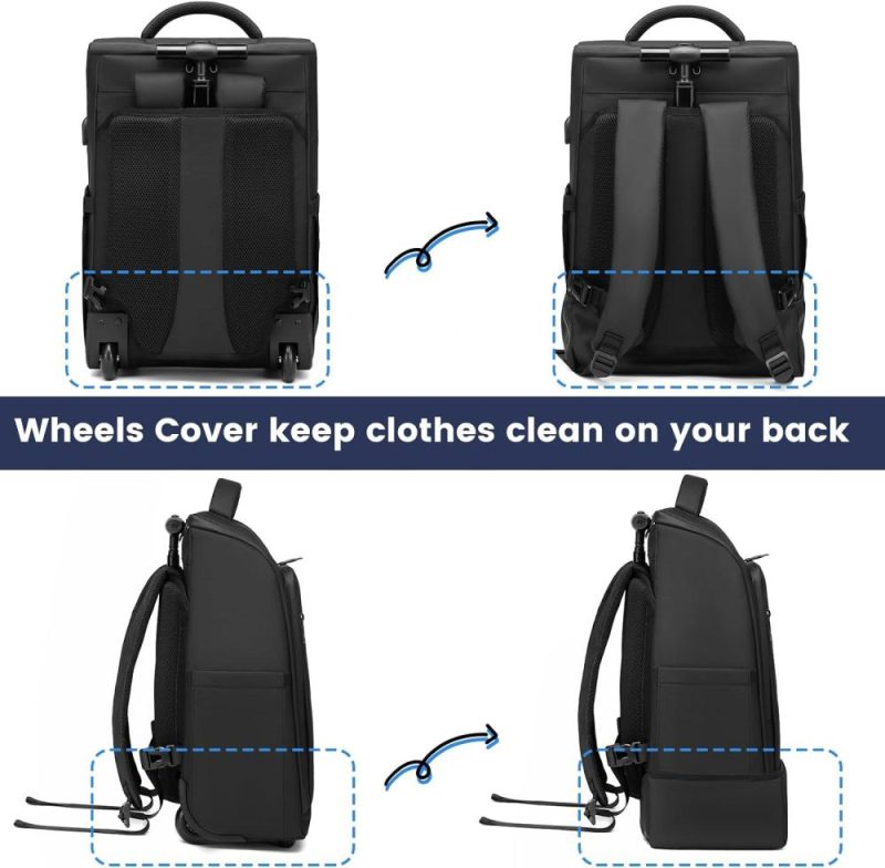 Laptop Backpacks | Rolling Backpack, Waterproof Backpack With Wheels For Business Commuter, Carry On Backpack With Laptop Compartment, Fit 15.6/18 Inch Laptop, Wheeled Backpack For Adults (Black) Backpacks Black