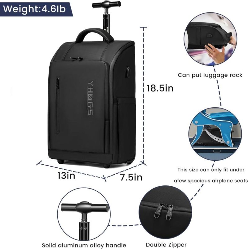 Laptop Backpacks | Rolling Backpack, Waterproof Backpack With Wheels For Business Commuter, Carry On Backpack With Laptop Compartment, Fit 15.6/18 Inch Laptop, Wheeled Backpack For Adults (Black) Backpacks Black