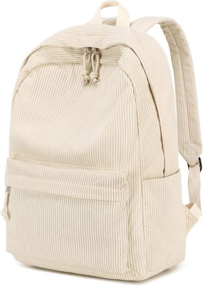 Laptop Backpacks | School Backpack For Teens Large Corduroy Bookbag Lightweight 17 Inch Laptop Bag For Girls Women Casual High School College (Corduroy-Beige) Backpacks Beige