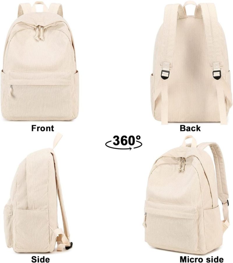 Laptop Backpacks | School Backpack For Teens Large Corduroy Bookbag Lightweight 17 Inch Laptop Bag For Girls Women Casual High School College (Corduroy-Beige) Backpacks Beige