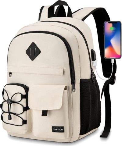 Laptop Backpacks | School Backpack For Women,Bookbag For Teen Girls Backpack College Laptop School Bags,Mochilas Mujer Morrales Escuela Backpacks Beige