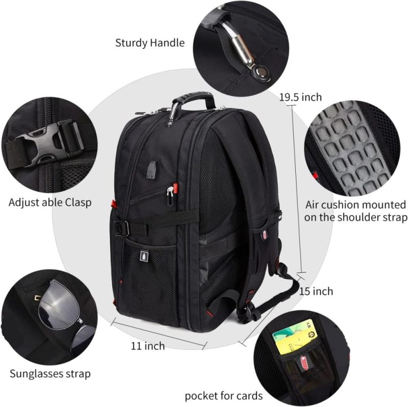 Laptop Backpacks | Shrradoo Extra Large 52L Travel Laptop Backpack With Usb Charging Port, College Backpack Airline Approved Business Work Bag Fit 17 Inch Laptops For Men Women,Black Backpacks Black