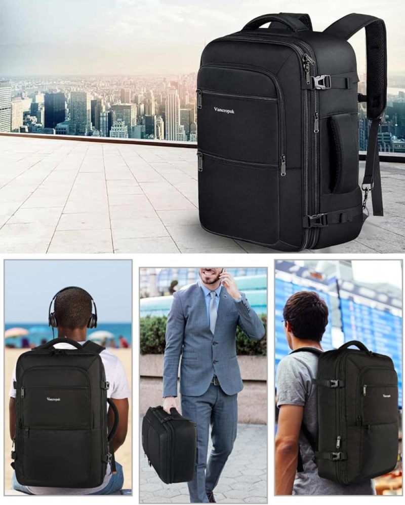 Laptop Backpacks | Travel Backpack, 40L Expandable Carry On Backpack For Men, Flight Approved Water Resistant Luggage Backpack For Outdoor,Expandable Extra Large Business Backpack For Men Women,Black Backpacks A-black