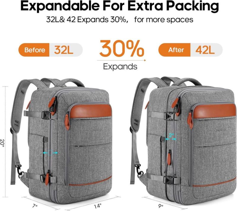 Laptop Backpacks | Travel Backpack, 42L Carry On Luggage, Flight Approved Expandable Backpack, Laptop Backpack, Hidden Shoulder Straps Weekender Bags For Women Men, Suitcase With Packing Cubes And Shoe Pocket Backpacks Grey-brown