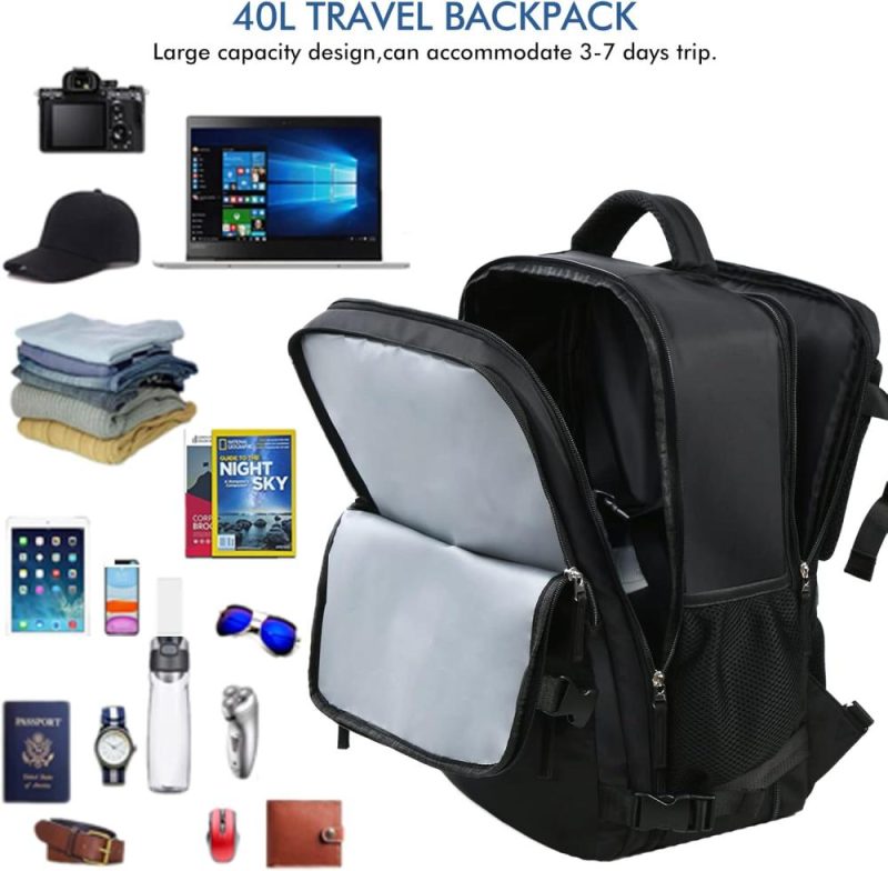 Laptop Backpacks | Travel Backpack For Men Women, Large Carry On Backpack, Personal Item Bag Airline Approved, Laptop Backpack 17.3 Inch, Business Work Gym Weekender Bag, Black Backpacks Black