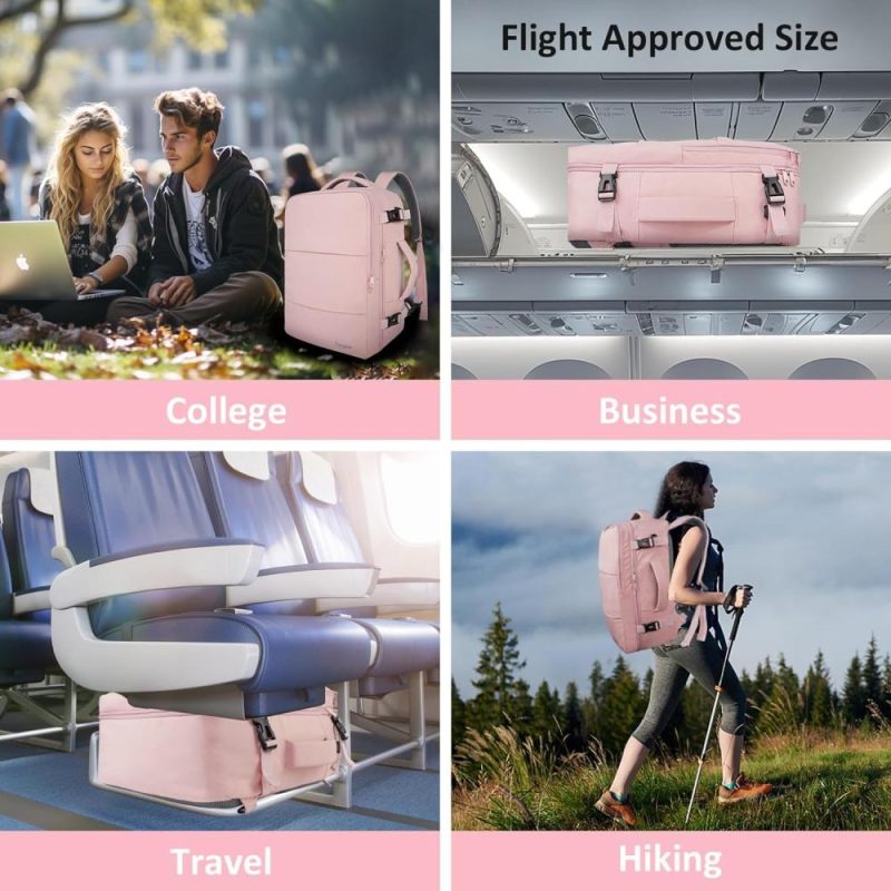 Laptop Backpacks | Travel Backpack For Women, Carry On Backpack With Usb Charging Port & Shoe Pouch, Tsa 15.6Inch Laptop Backpack Flight Approved, Nurse Bag Casual Daypack For Weekender Business Hiking, Pink Backpacks Amourpink