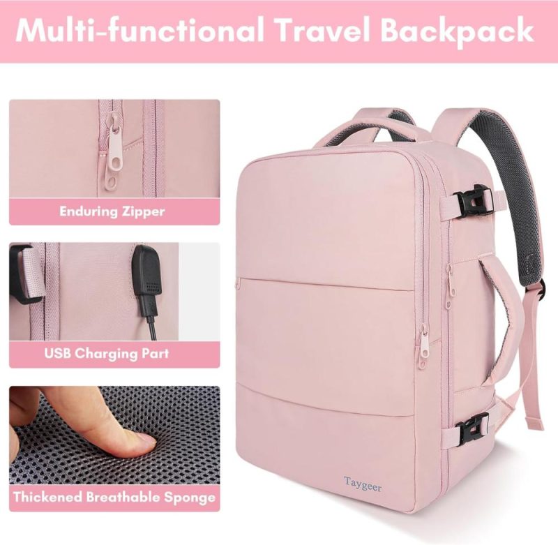 Laptop Backpacks | Travel Backpack For Women, Carry On Backpack With Usb Charging Port & Shoe Pouch, Tsa 15.6Inch Laptop Backpack Flight Approved, Nurse Bag Casual Daypack For Weekender Business Hiking, Pink Backpacks Amourpink