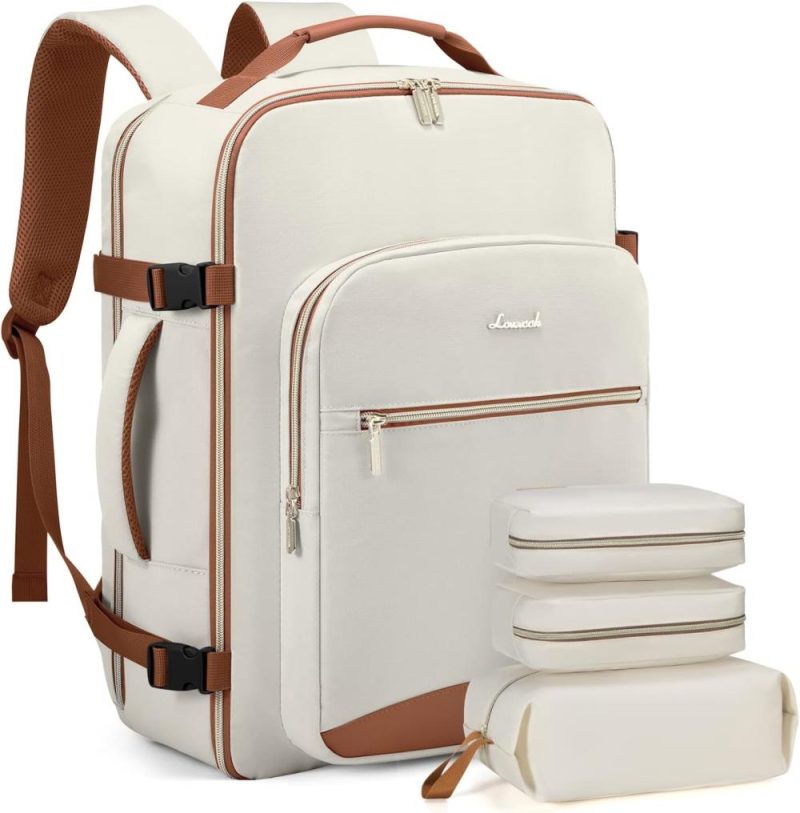 Laptop Backpacks | Travel Backpack Women, Flight Approved Carry On With 17.3Inch Laptop Compartment, Personal Item With 3 Packing Cubes, Perfect For College, Hiking, Overnight – Beige Backpacks Beige