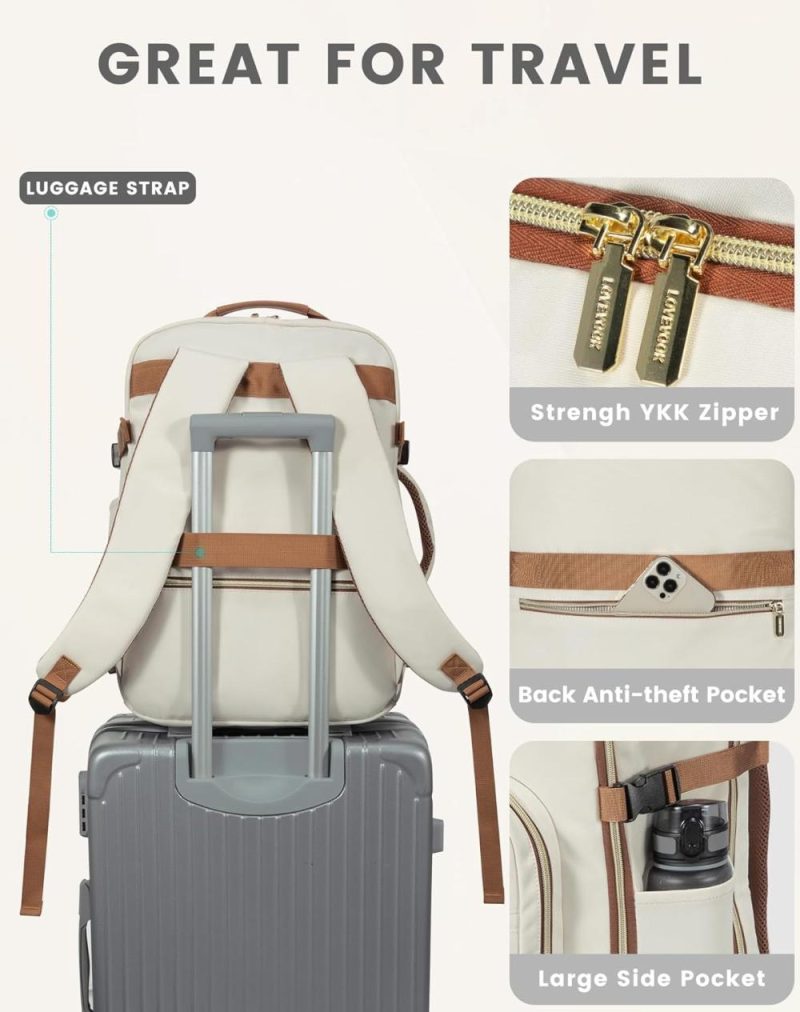 Laptop Backpacks | Travel Backpack Women, Flight Approved Carry On With 17.3Inch Laptop Compartment, Personal Item With 3 Packing Cubes, Perfect For College, Hiking, Overnight – Beige Backpacks Beige