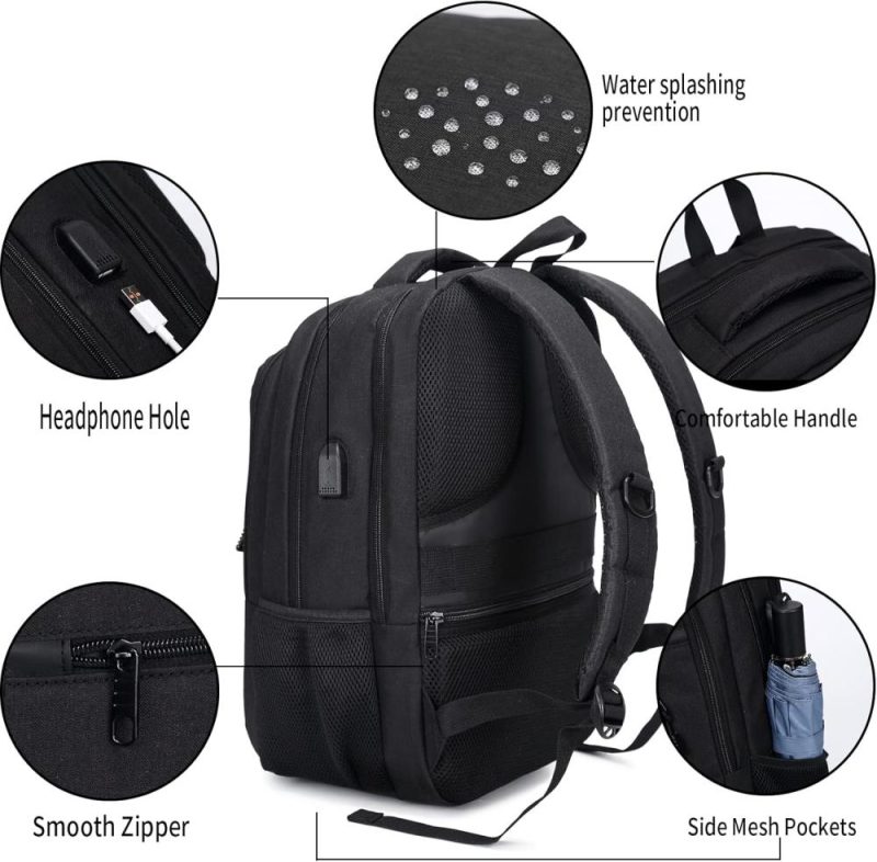 Laptop Backpacks | Travel Laptop Backpack Anti Theft Backpacks With Usb Charging Port, Travel Business Work Bag 15.6 Inch College Computer Bag For Men Women, Black Backpacks Black